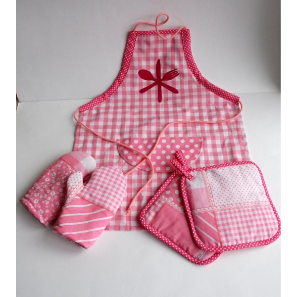 kinderschortje met ovenwanten en pannenlappen Duo Cadeau 2 ovenwanten Duo Cadeau